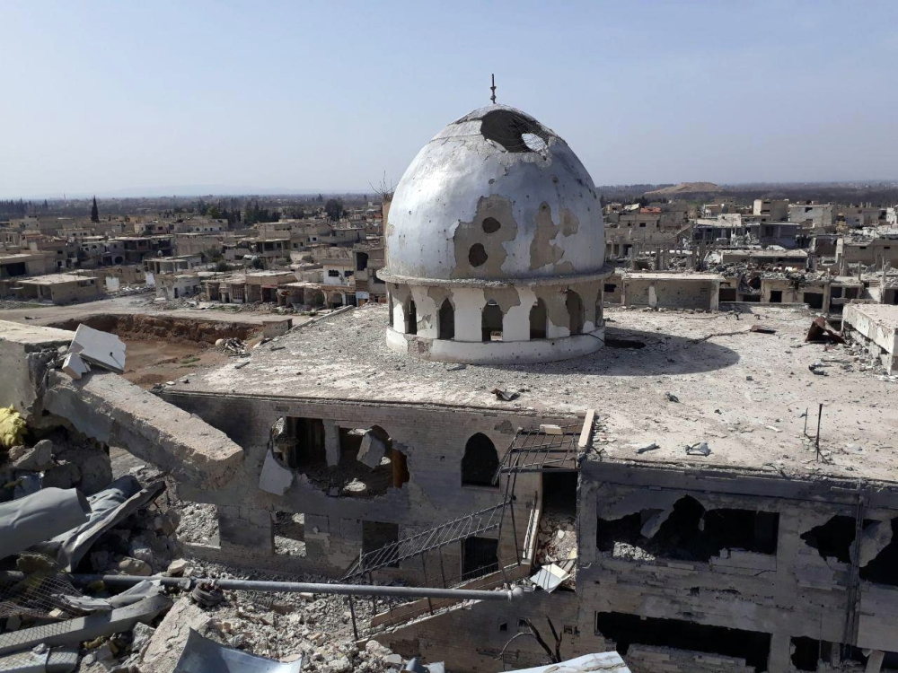 A general view of the destruction in the town of Al-Nashabiyah in the besieged Eastern Ghouta region outside Syria's capital Damascus.  SANA 