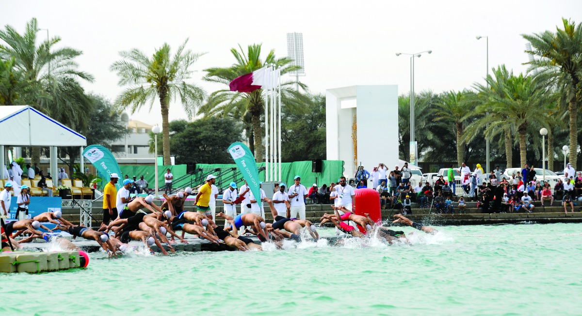 Action from the FINA Open Water Challenge at the Doha Corniche, yesterday. Pics: Salim Matramkot/The Peninsula
