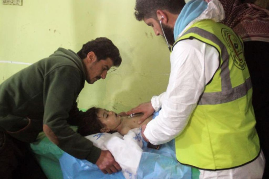 (FILE PHOTO) A Syrian child receiving treatment at a hospital in Khan Sheikhun, a rebel-held town in the northwestern Syrian Idlib province, following a suspected toxic gas attack, on April 4, 2017. AFP