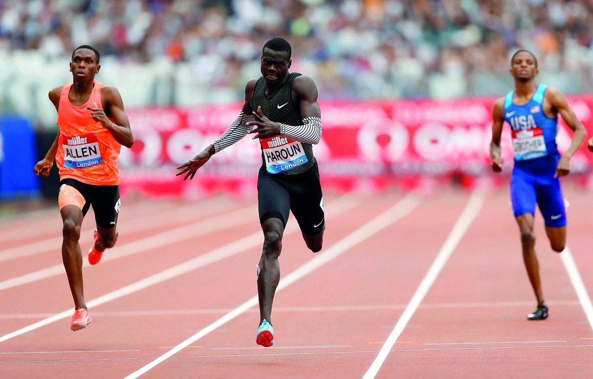 Qatar’s Abdalleleh Haroun (center) in action during the 400m race at Diamond League in London, yesterday. 