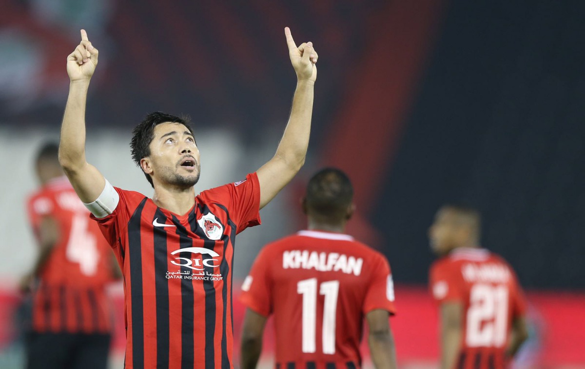 Al Rayyan’s skipper Rodrigo Tabata celebrates after scoring a goal against Al Kharaitiyat in this September 1 file photo.