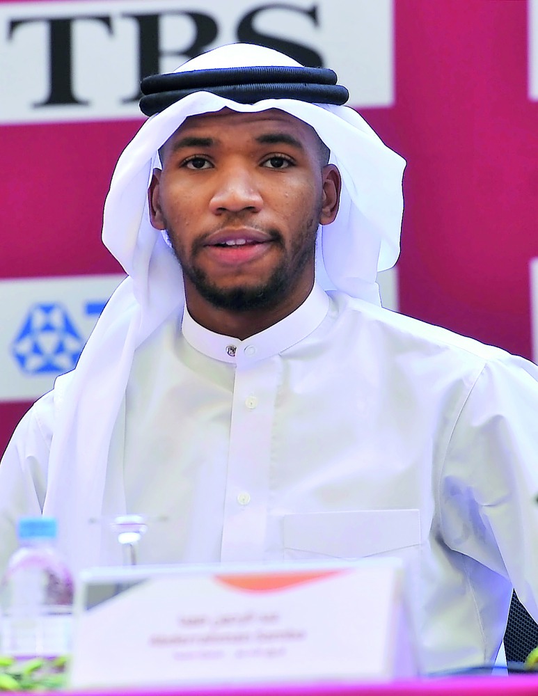 Abderrahman Samba, Qatar’s premier athlete, is seen during the 2019 IAAF World Athletics Championship press conference held at the Khalifa International Stadium in Doha yesterday. 