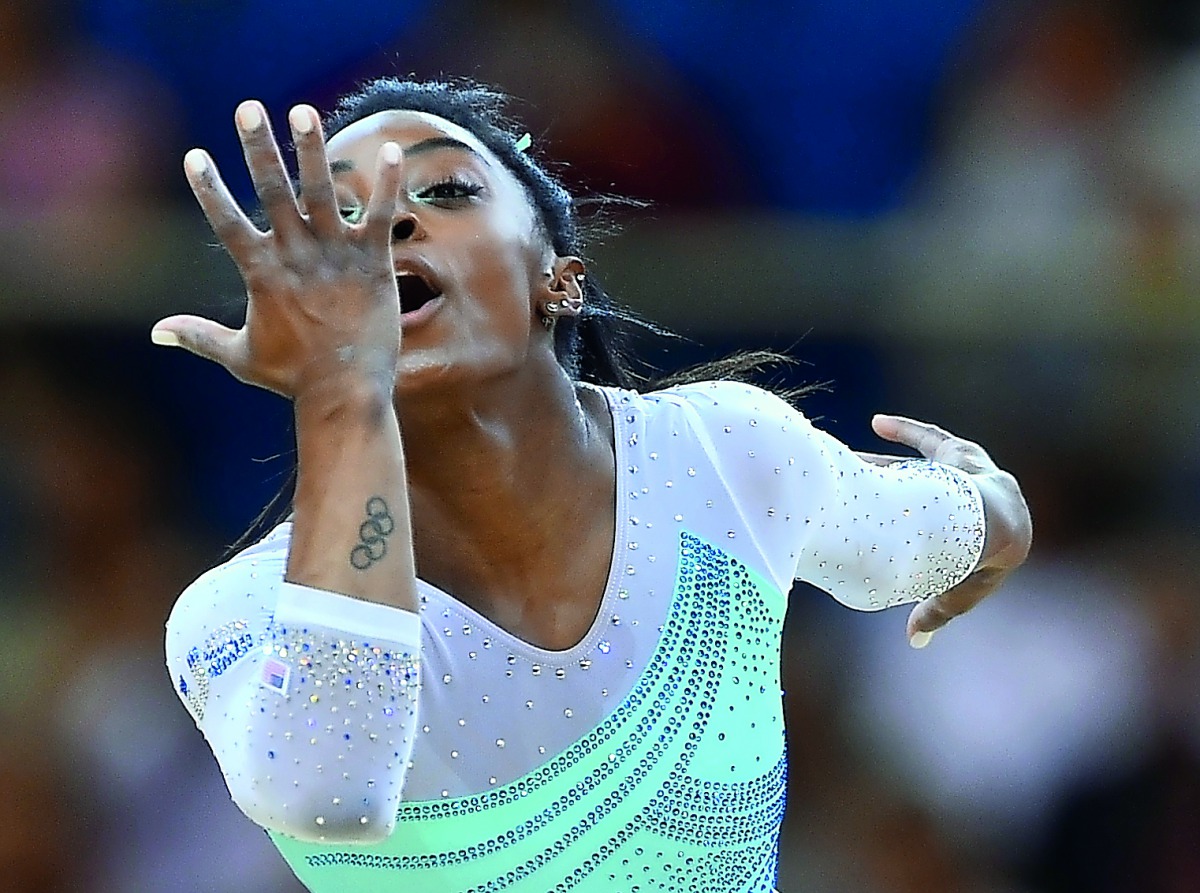 Simone Biles in action during the women’s all-around final yesterday. Picture: Syed Omar