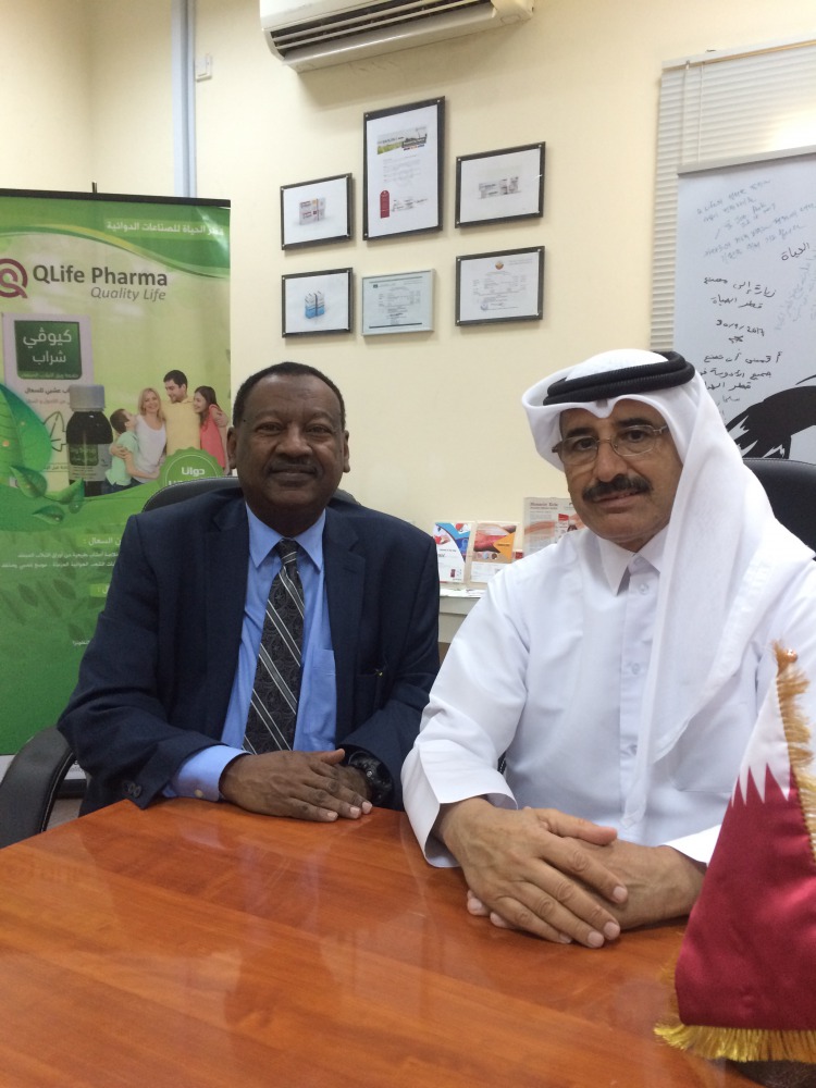 QLife Pharma CEO Dr Ahmed Hamad Almohanadi (right) with Dr Hashim Ahmed, Managing General Director for QLife Pharma in Doha yesterday.