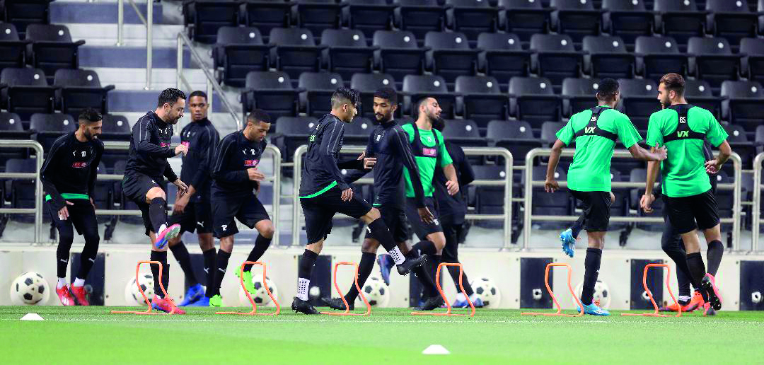 Al Sadd players take part in a training session ahead of their QNB Stars League Round 20 match against Al Duhail. 