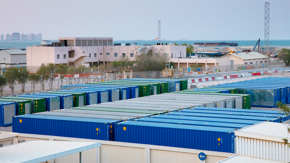 The containers at the construction site.