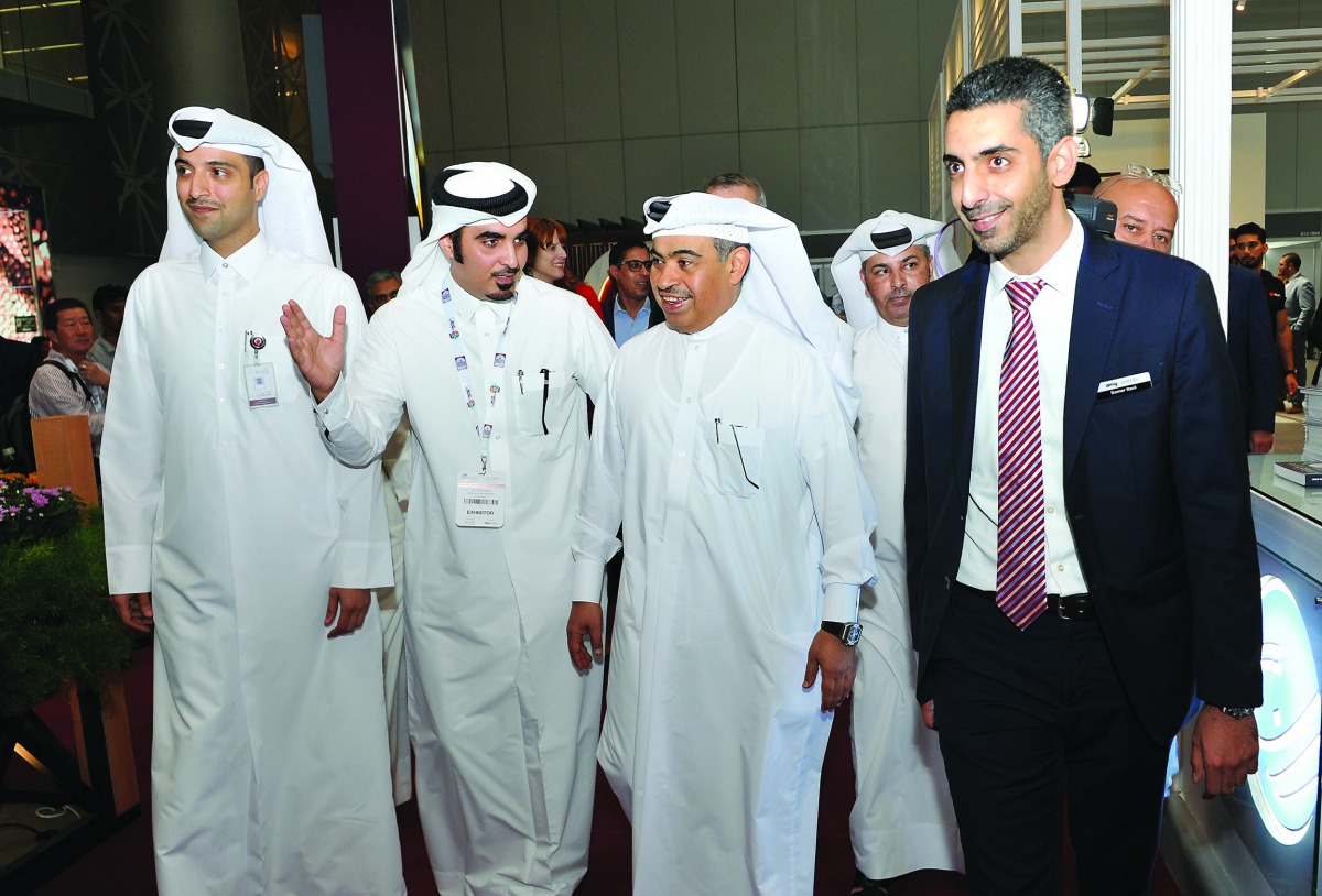 The Minister of Commerce and Industry, H E Ali bin Ahmed Al Kuwari, touring the exhibition after inaugurating ‘The Big 5 Construct Qatar 2019’ at the Doha Exhibition and Convention Center yesterday. Pic: Salim Matramkot/The Peninsula
