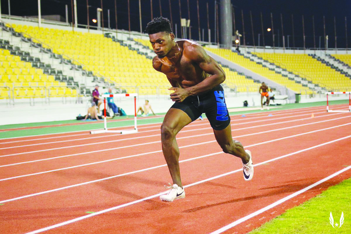 US athlete Noah Lyles training at the Qatar Sports Club yesterday. Picture: Twitter / USATF