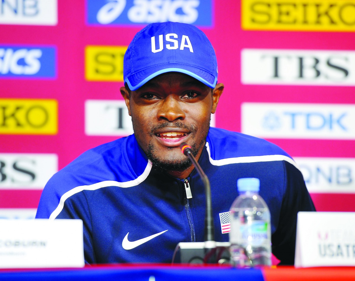 US athlete Rai Benjamin speaks during a press conference in Doha, yesterday.  Picture: Abdul basit / The Peninsula