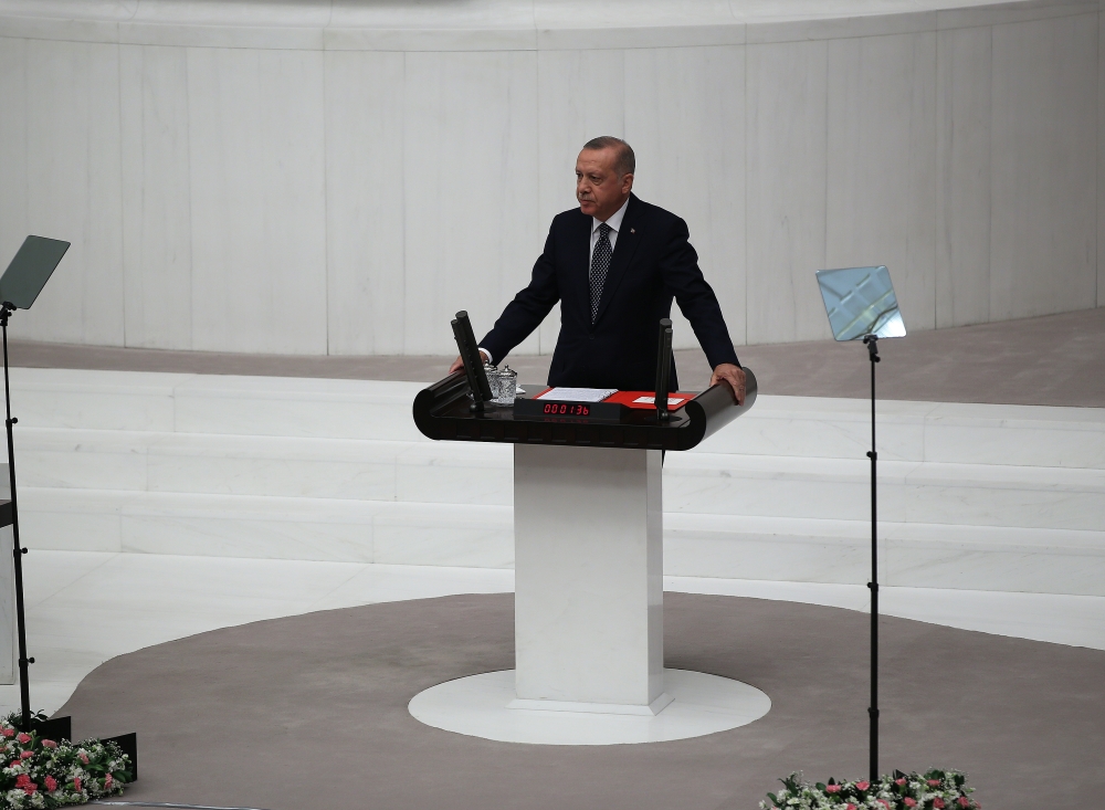 President of Turkey, Recep Tayyip Erdogan makes a speech during the opening of third legislative session of the Turkish parliament’s 27th term on October 1, 2019 at the Grand National Assembly of Turkey (TBMM) in Ankara, Turkey. ( Murat Kula - Anadolu 