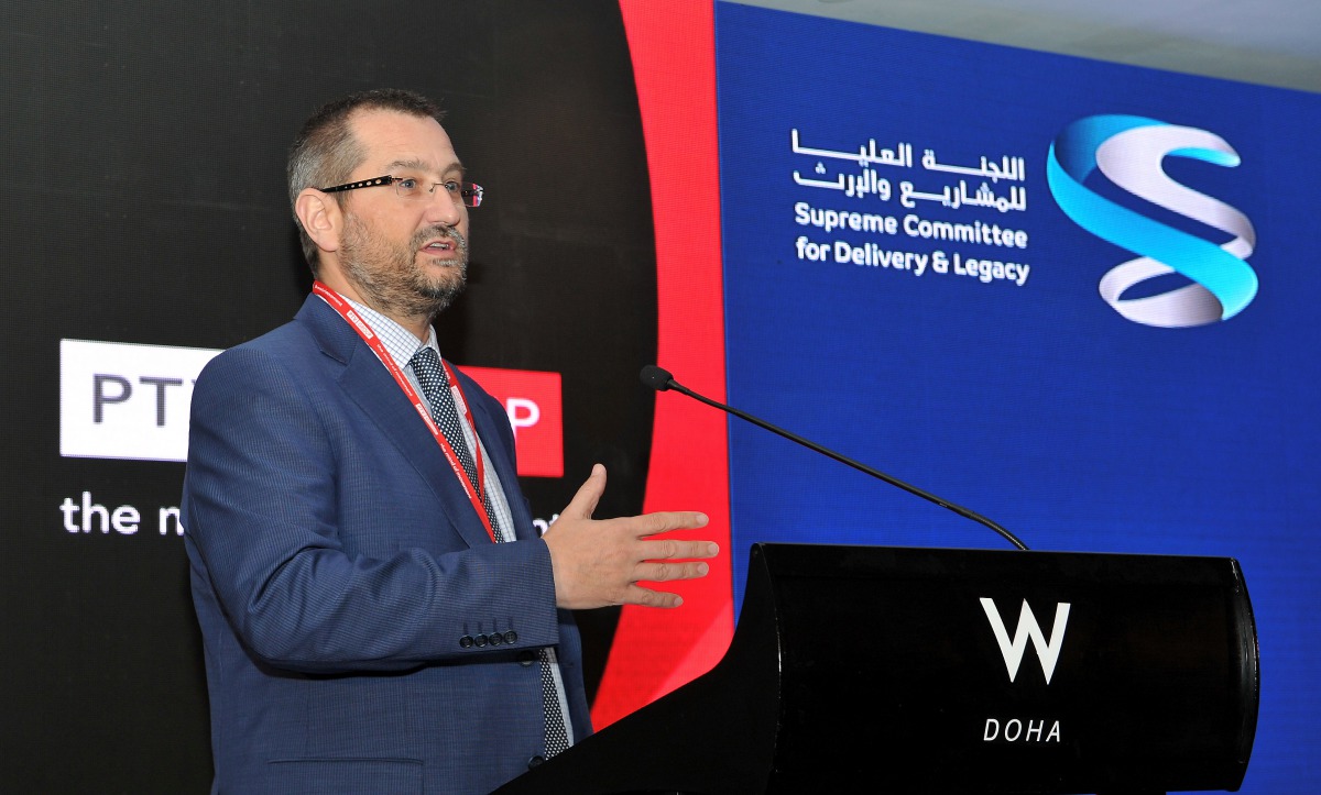 Tony Sharpe, Transport Planner from the Supreme Committee for Delivery and Legacy, doing a presentation on ‘Demand Forecasting for Mega Sporting Events’, during the PTV Mobility Day at the W Hotel in Doha yesterday. Pic: Salim Matramkot/The Peninsula