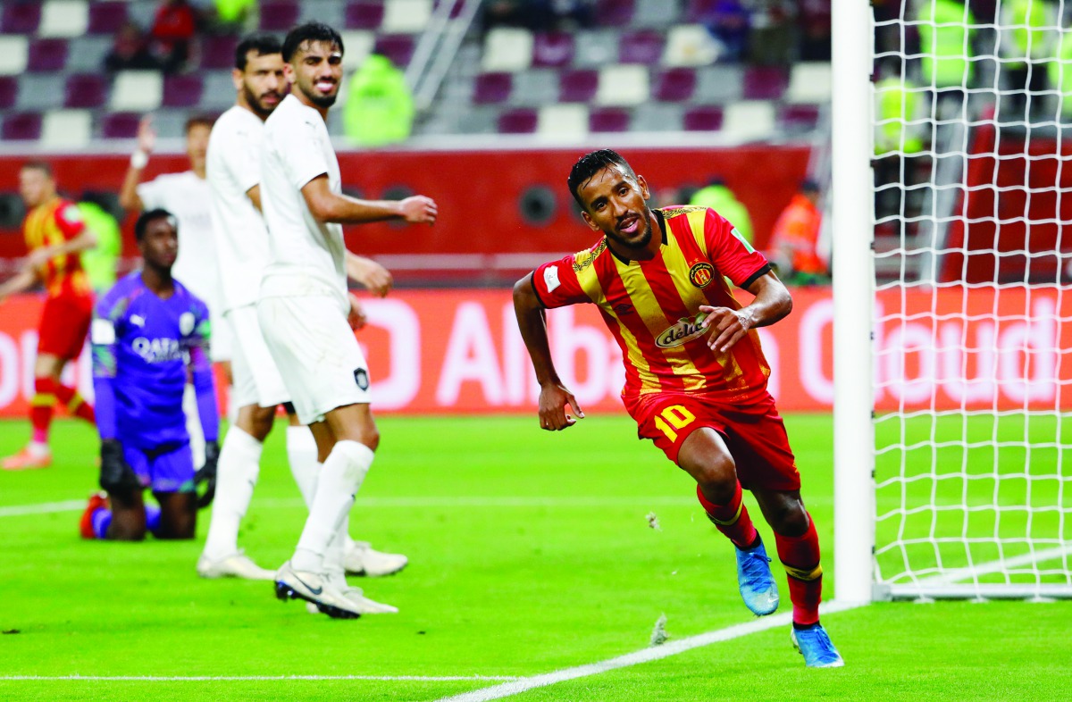 ES Tunis’ Hamdou Elhouni celebrates after scoring their fifth goal and completing a hat-trick.