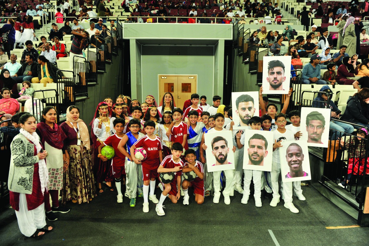 Students from one of the participating schools in the Associated Activities of Qatar National Day, organised by the Ministry of Interior at Lusail Sports Arena, yesterday. Pics: Baher Amin/The Peninsula