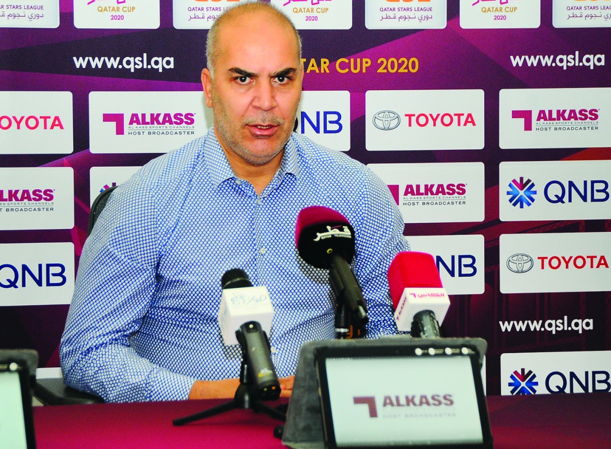 Al Sailiya coach Sami Trabelsi speaking during a pre-match press conference ahead of Qatar Cup 2020 semi-final match which will take place at the Al Sadd Stadium today. Picture: Ebrahim Kutty