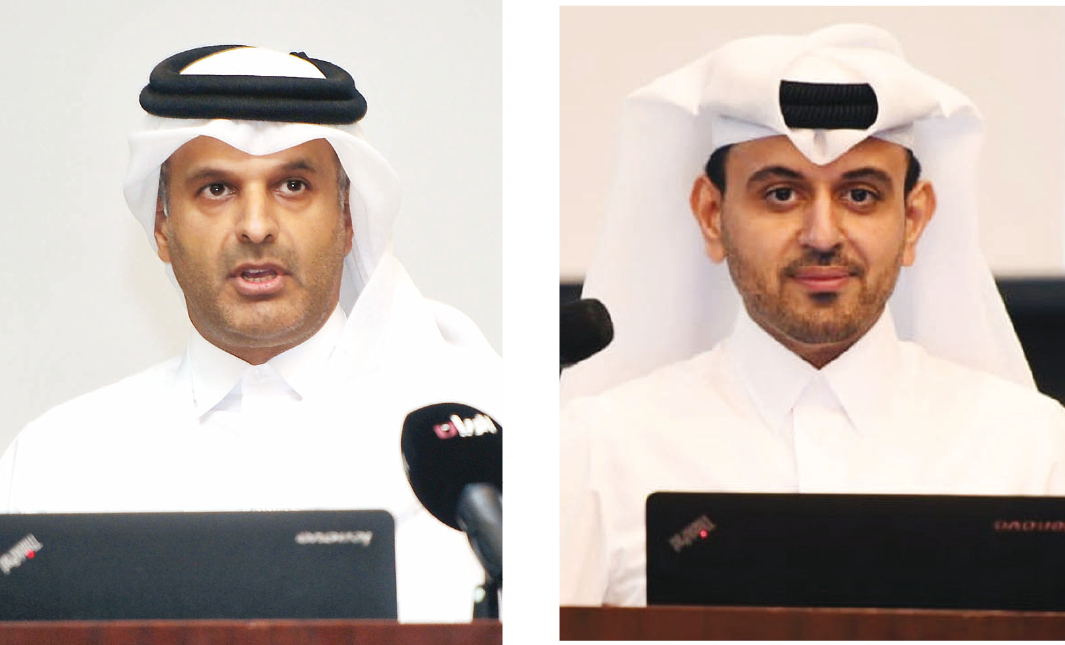 Dr Sheikh Thani bin Ali Al Thani speaking during the opening of ‘The Courts’ System in The State of Qatar’ conference, yesterday. Right, Nasser bin Ahmed Al Saadi, Judge at the Supreme Judicial Council’s Court of Appeal, during the panel session. Pic: Abd