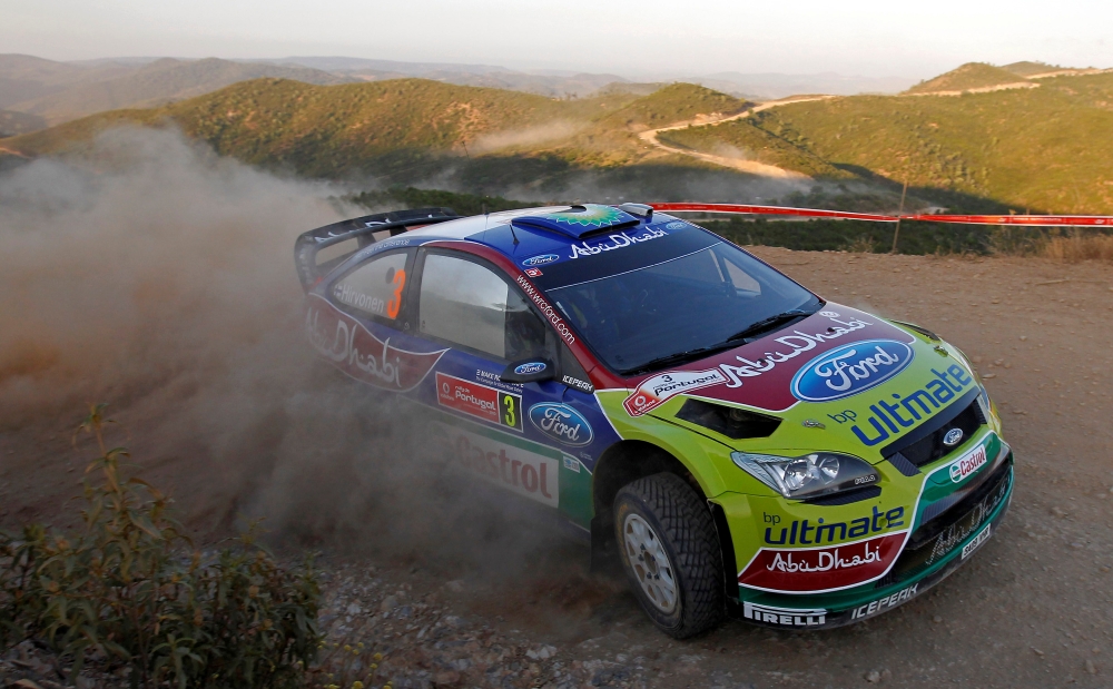 FILE PHOTO: Mikko Hirvonen of Finland competes in a Ford Focus RS during the third stage of the Portugal Rally WRC in Algarve May 30, 2010. REUTERS/Jose Manuel Rbeiro
