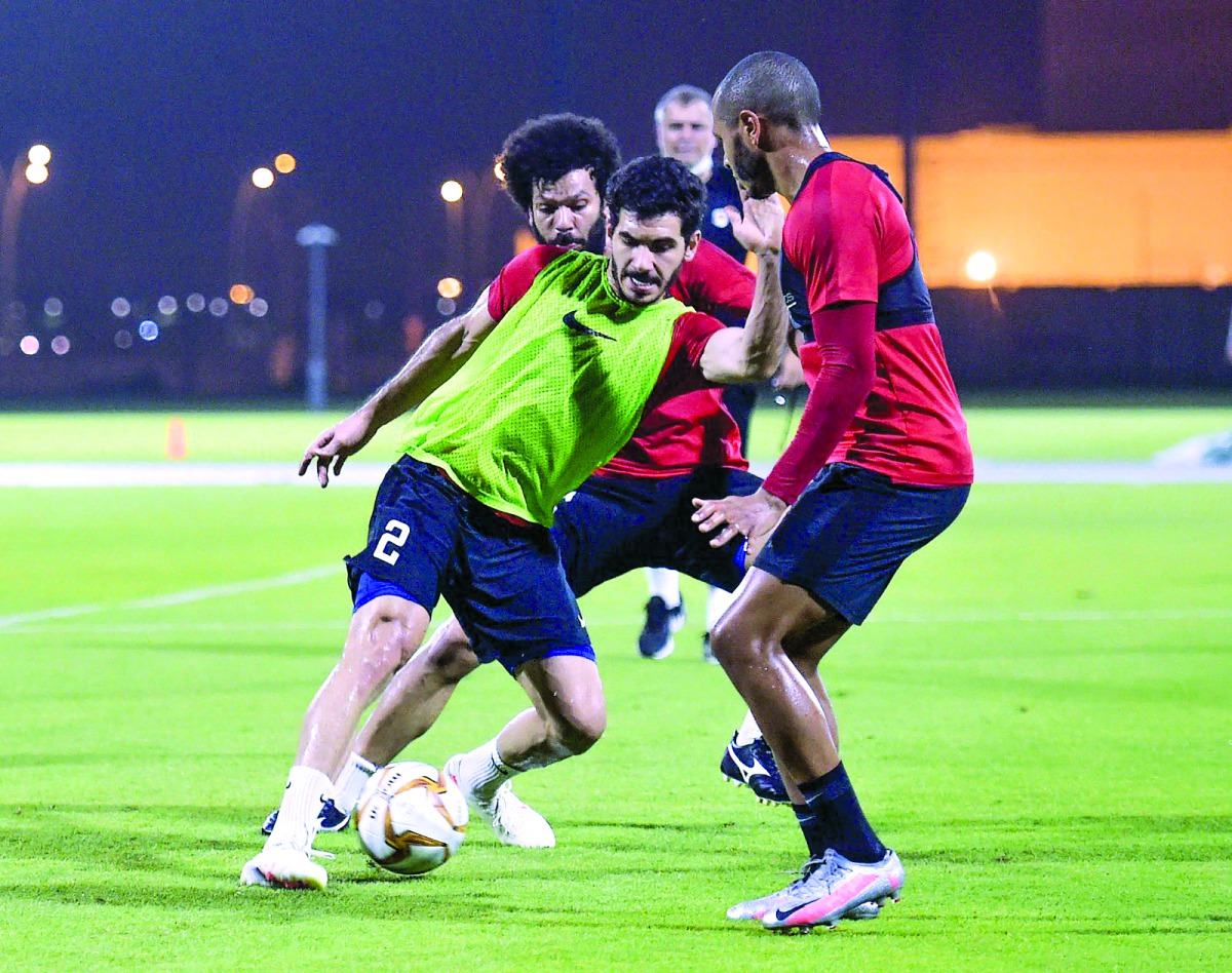 Al Rayyan players taking part in a practise session ahead of their QNB Stars League Week 20 match against Al Sailiya, which will be played at Al Janoub Stadium today.