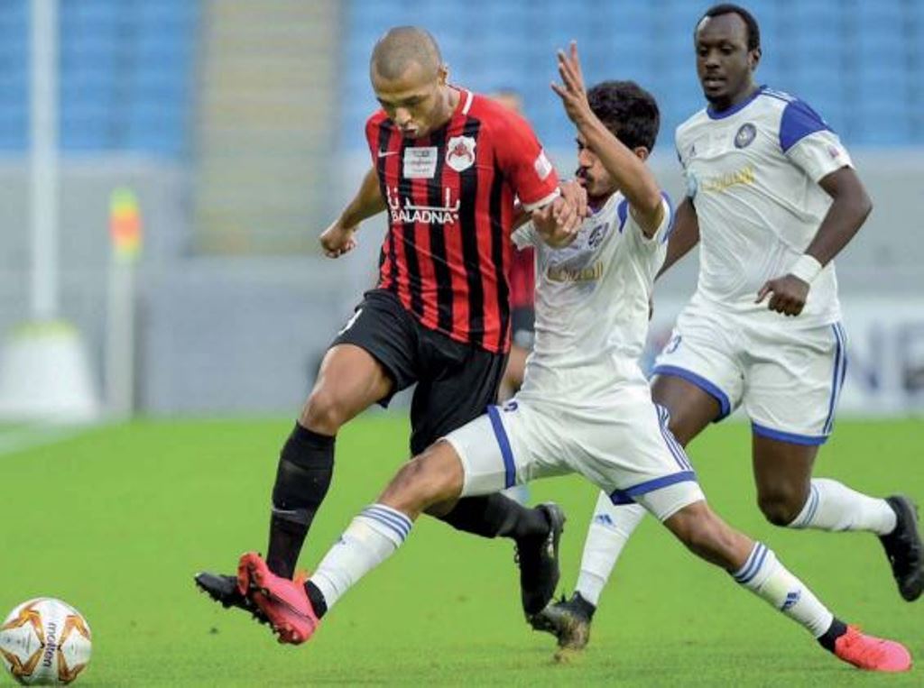 Al Rayyan's Algerian forward Yacine Brahimi vies for the ball against two Al Sailiya players during their QNB Stars League Week 20 match played at Janoub Stadium, yesterday. 