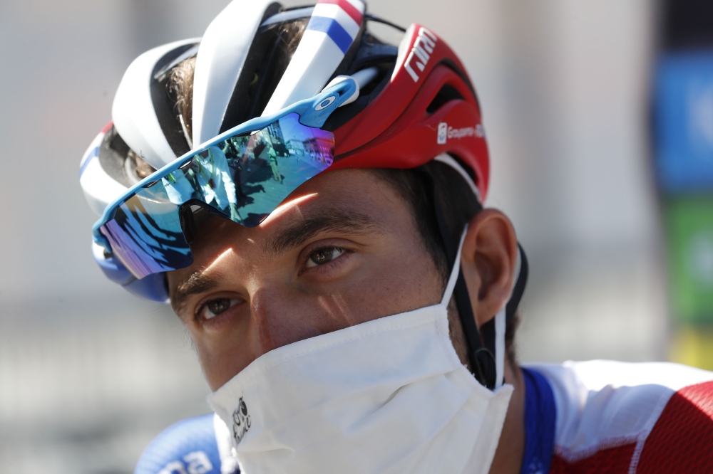 Team Groupama-FDJ rider France's Thibaut Pinot looks on prior to the 2nd stage of the 107th edition of the Tour de France cycling race, 187 km between Nice and Nice, on August 30, 2020. / AFP / POOL / Thibault Camus