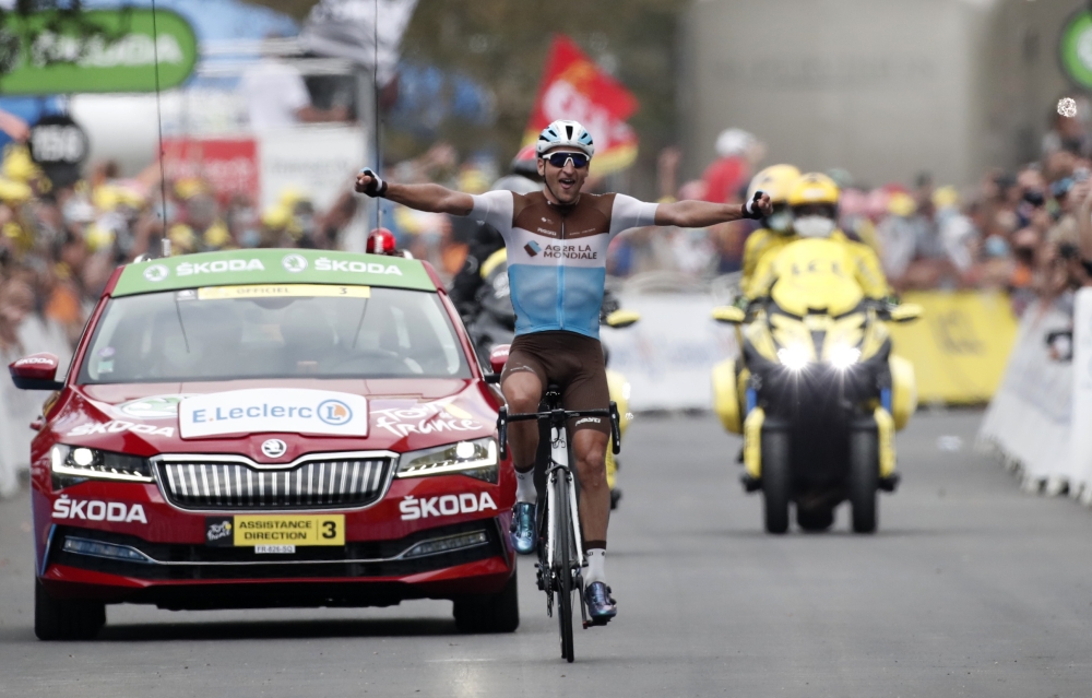 AG2r La Mondiale rider Nans Peters of France wins the stage. REUTERS/Stephane Mahe/Pool