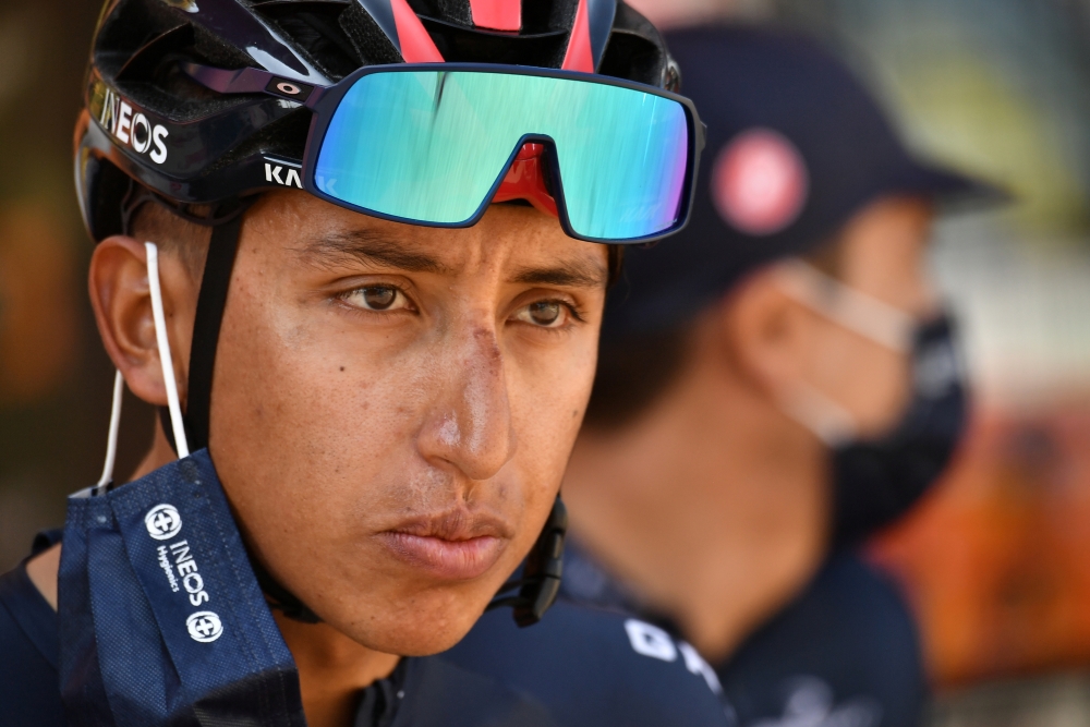 September 15, 2020. Team INEOS Grenadiers rider Egan Bernal of Colombia before the start. Pool via REUTERS/Marco Bertorello