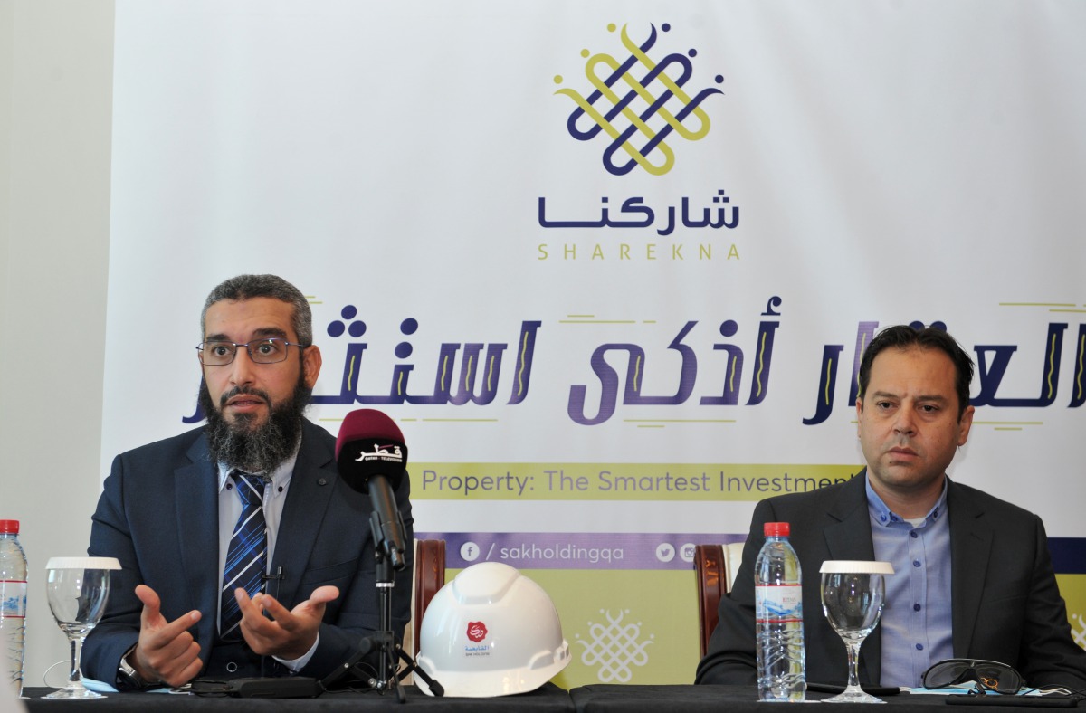 Eng Mohamed Hosny (left), Deputy CEO of SAK Partnerships Company and Eng Amir Farouk A Taman, Projects Manager, SAK Contracting; addressing the media at a press conference after a media tour at the Hala Tower, one of the milestone achievements of ‘Sharekn