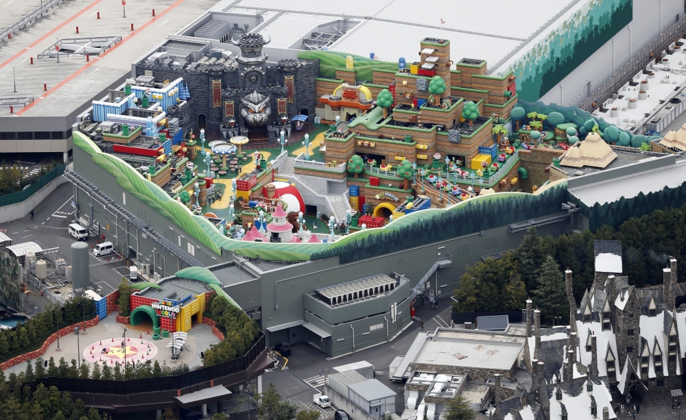 An aerial view shows Super Nintendo World, a new attraction area featuring the popular video game character Mario, which is set to open in the spring of 2021, at the Universal Studios Japan theme park in Osaka, western Japan, November 25, 2020. Picture ta