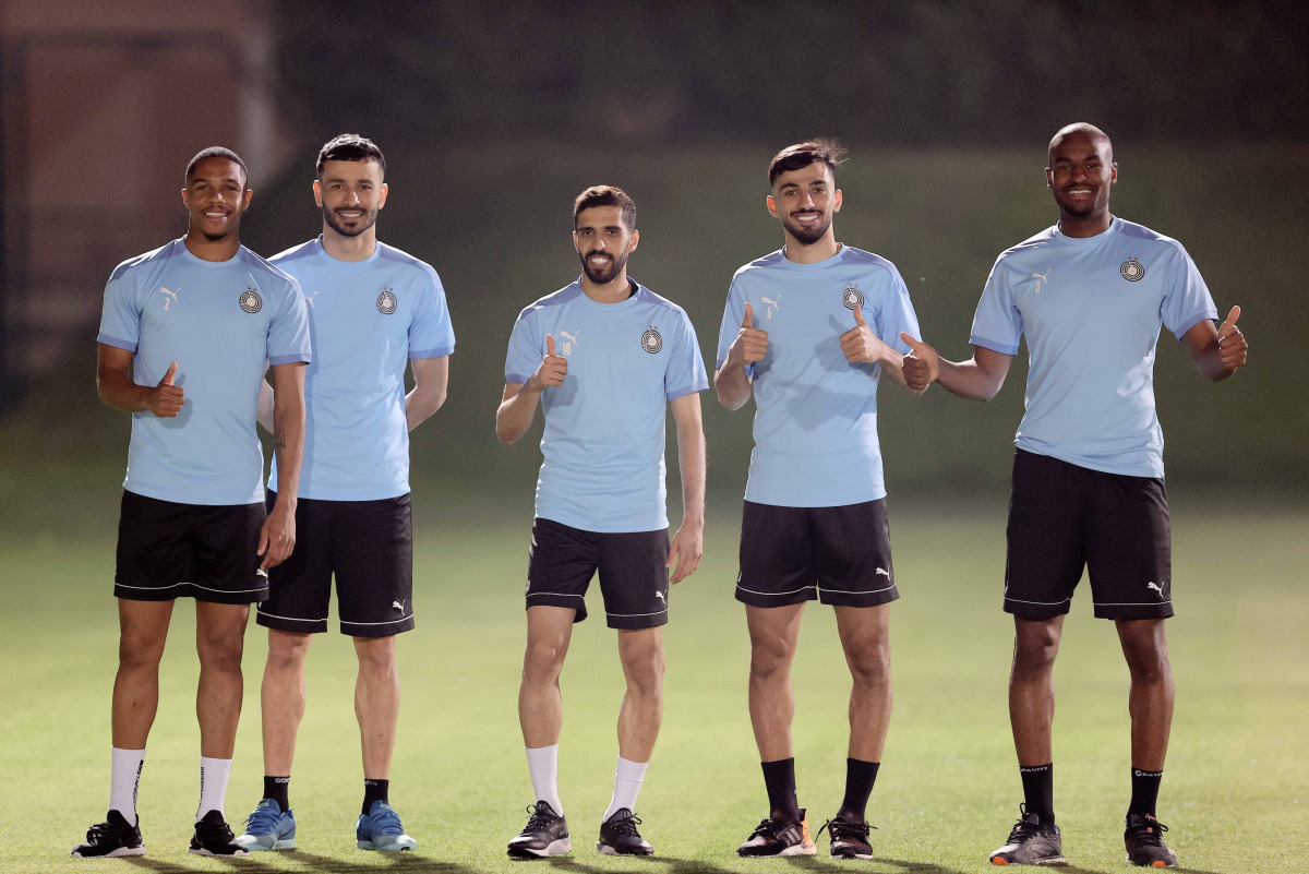 Al Sadd's players gesture during a training session ahead of their QNB Stars League match against Al Gharafa.