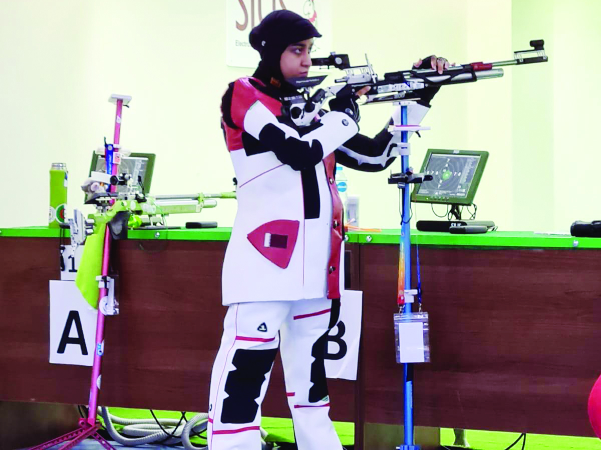 Qatar's Aisha Al Suwaidi in action during the 10m Air Rifle event at the 15th Arab Shooting Championship in Egypt yesterday.