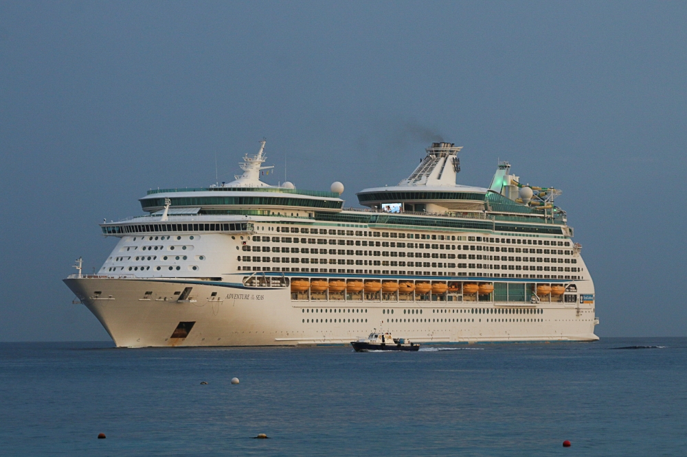 Adventure of the Seas, operated by Royal Caribbean International, arrives at dawn as the first cruise ship carrying tourists to Cozumel since the outbreak of the coronavirus disease (COVID-19) pandemic in March 2020, in Cozumel, Mexico June 16, 2021. (REU