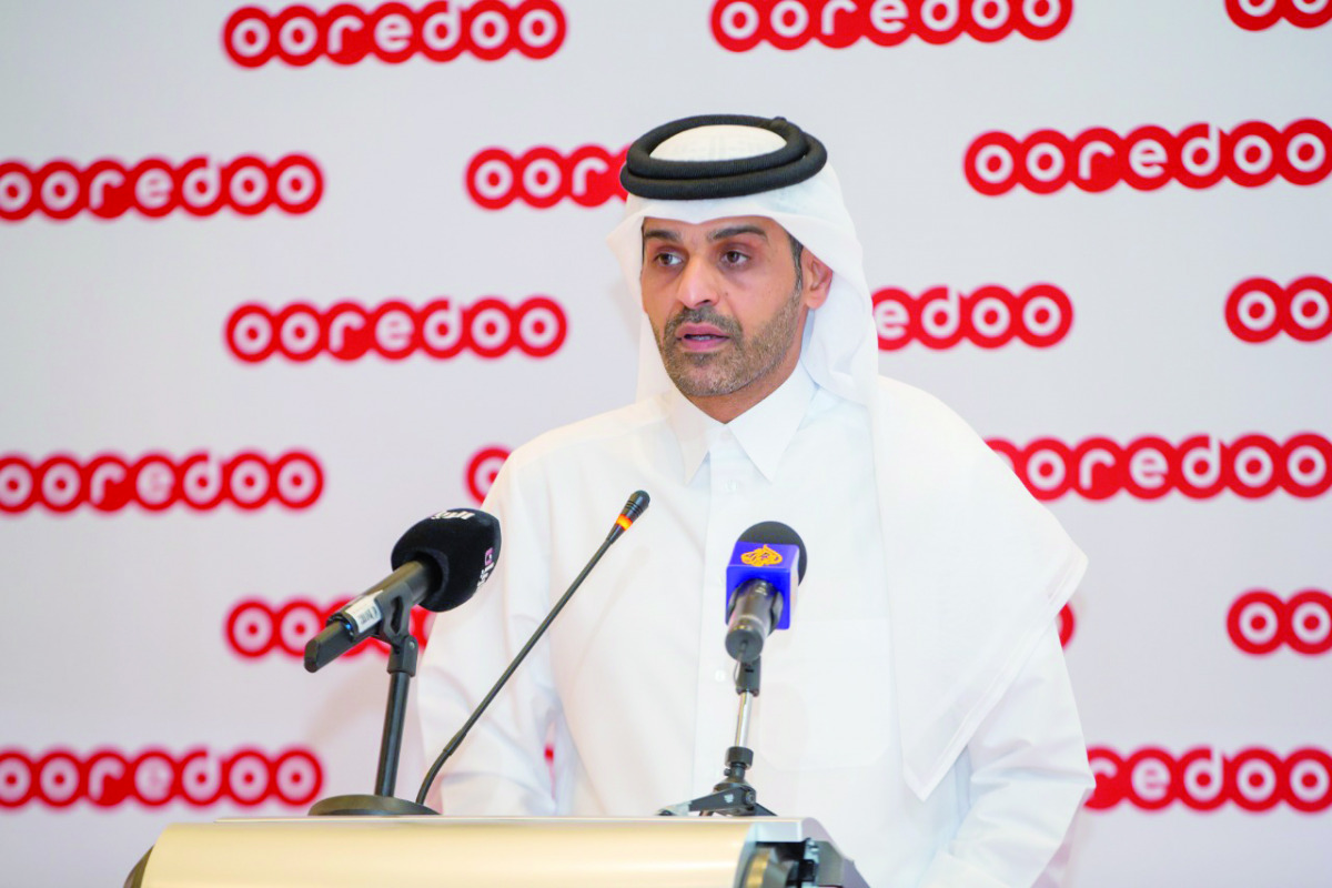 Sheikh Mohammed bin Abdulla Al Thani, Deputy Group CEO at Ooredoo addressing a press conference in Doha yesterday. 