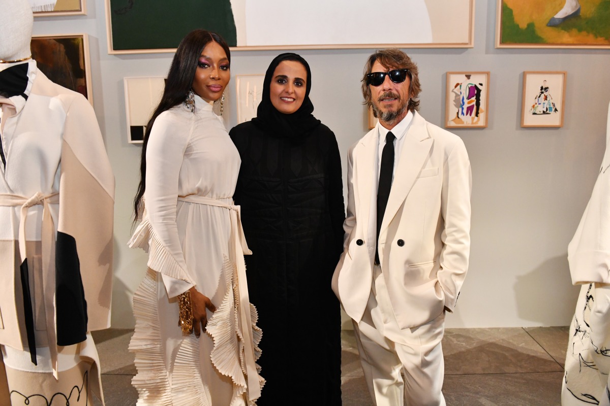 Chairperson of Qatar Museums H E Sheikha Al Mayassa bint Hamad bin Khalifa Al Thani with Pierpaolo Piccioli and Naomi Campbell. PIC: Craig Barritt/Getty Images for Qatar Museums