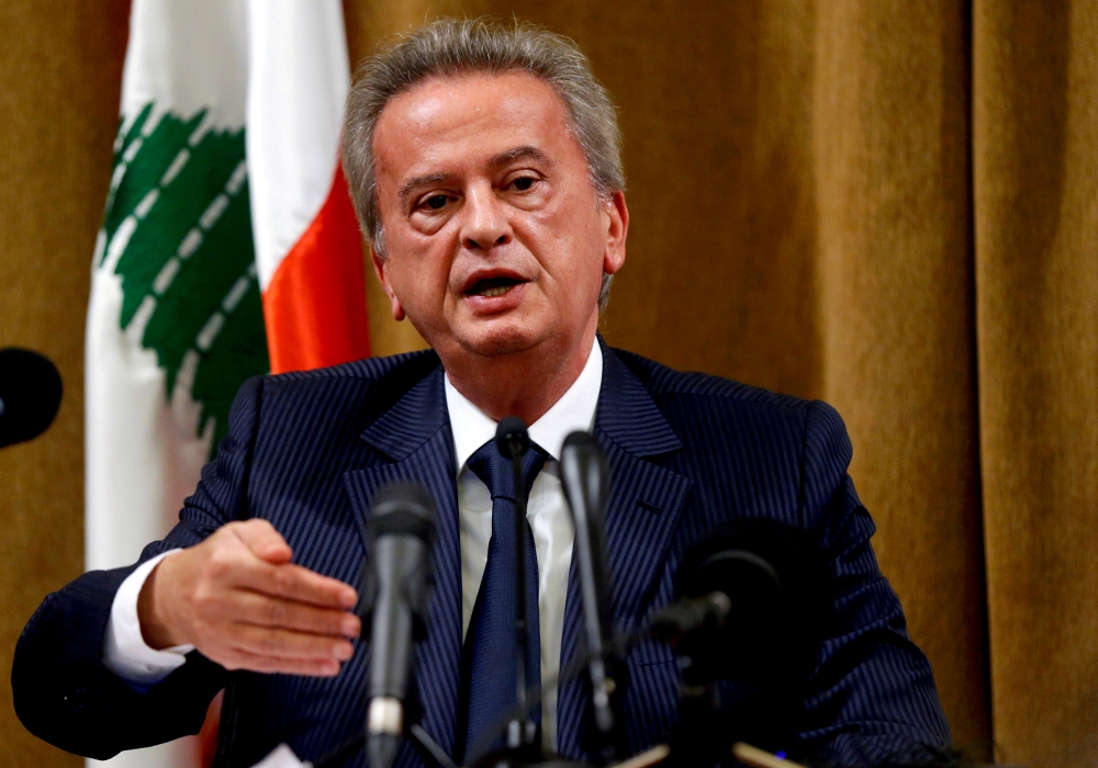 FILE PHOTO: Lebanese Central Bank Governor Riad Salameh speaks during a news conference in Beirut, Lebanon, November 11, 2019. REUTERS/Mohamed Azakir