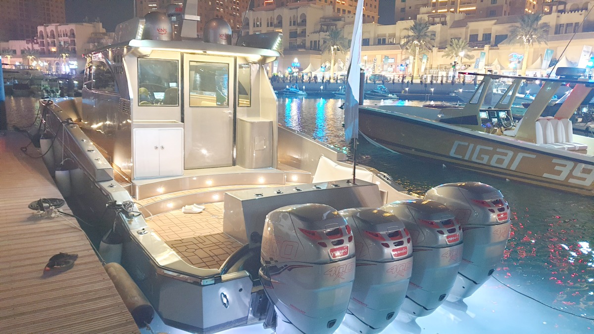 A boat on display at the Qatar International Boat Show