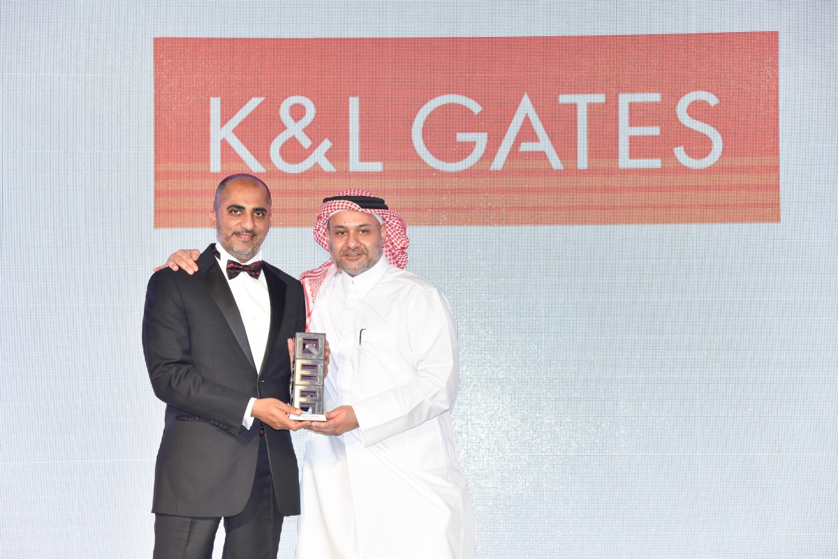 Amjad Hussain, Senior Partner, K&L Gates, receiving the award for the Best Law Firm from Yousuf Mohamed Al Jaida, CEO of Qatar Financial Centre, at the second annual Qatar Business Awards