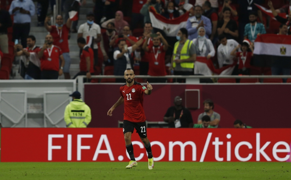 Egypt's Mohamed Magdi celebrates scoring their first goal (REUTERS/Amr Abdallah Dalsh)