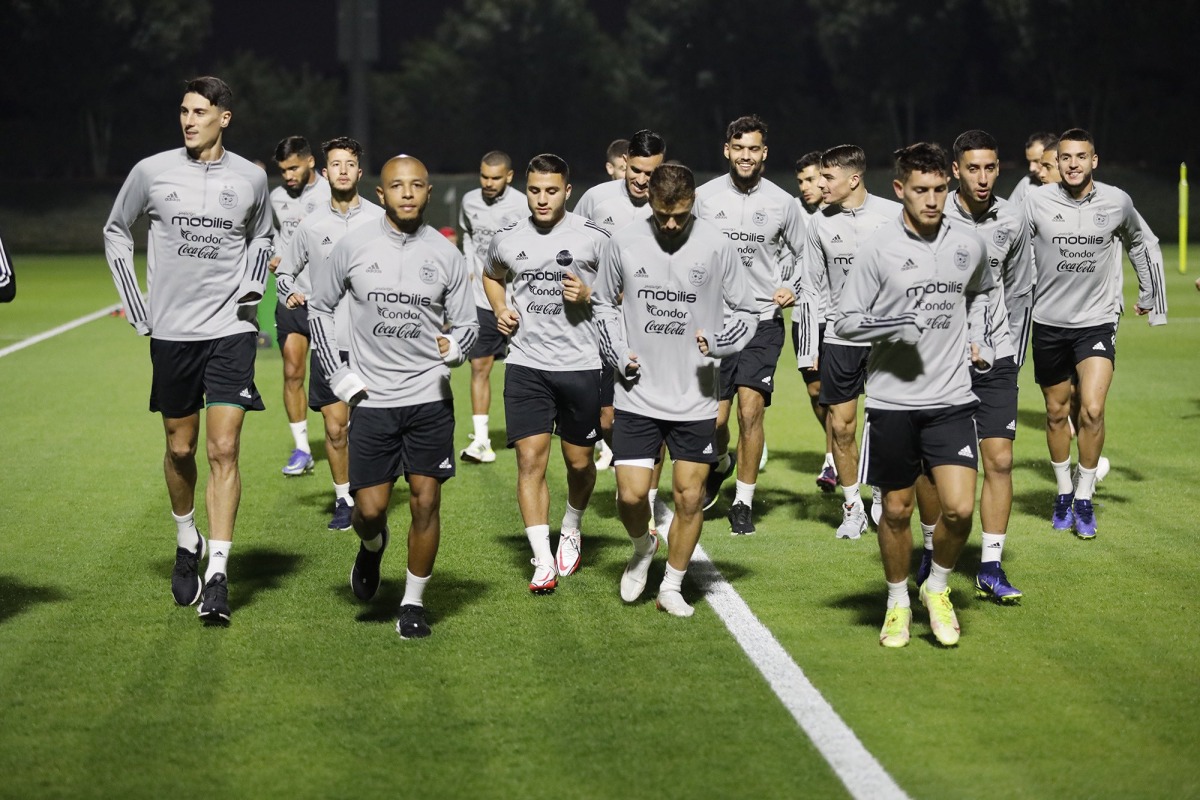 Algerian players take part in a training session.