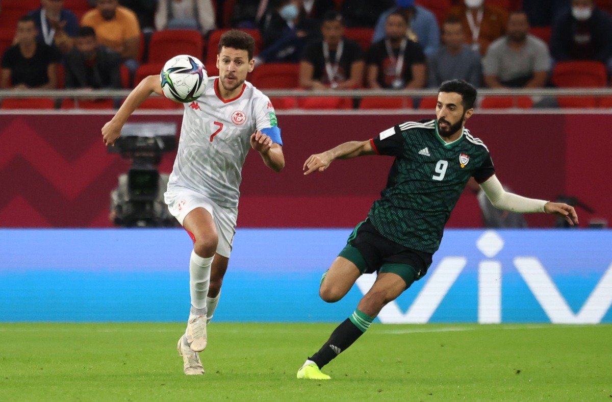 Tunisia’s Youssef Msakni in action during the match against the United Arab Emirates.