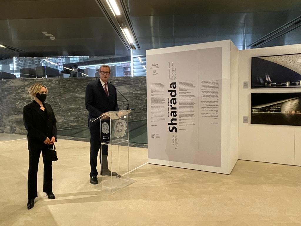 Italian Ambassador Alessandro Prunas and photographer Francesca Pompei at the launch of the exhibition. Pic: Joelyn Baluyut/The Peninsula