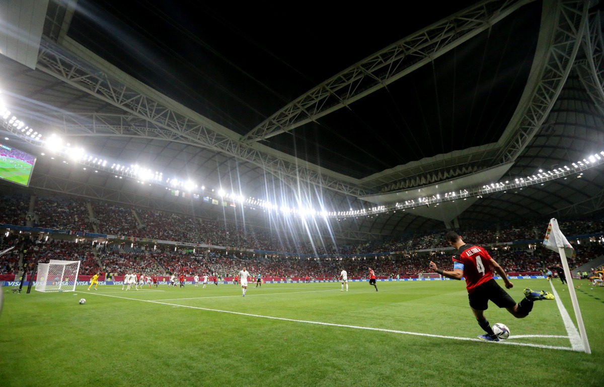 Egypt’s Amr El Soulia takes a corner kick during the match against Algeria at Al Janoub Stadium on December 7.
