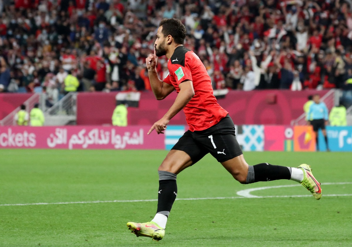 Egypt’s Ahmed Refaat celebrates scoring their second goal against Jordan.