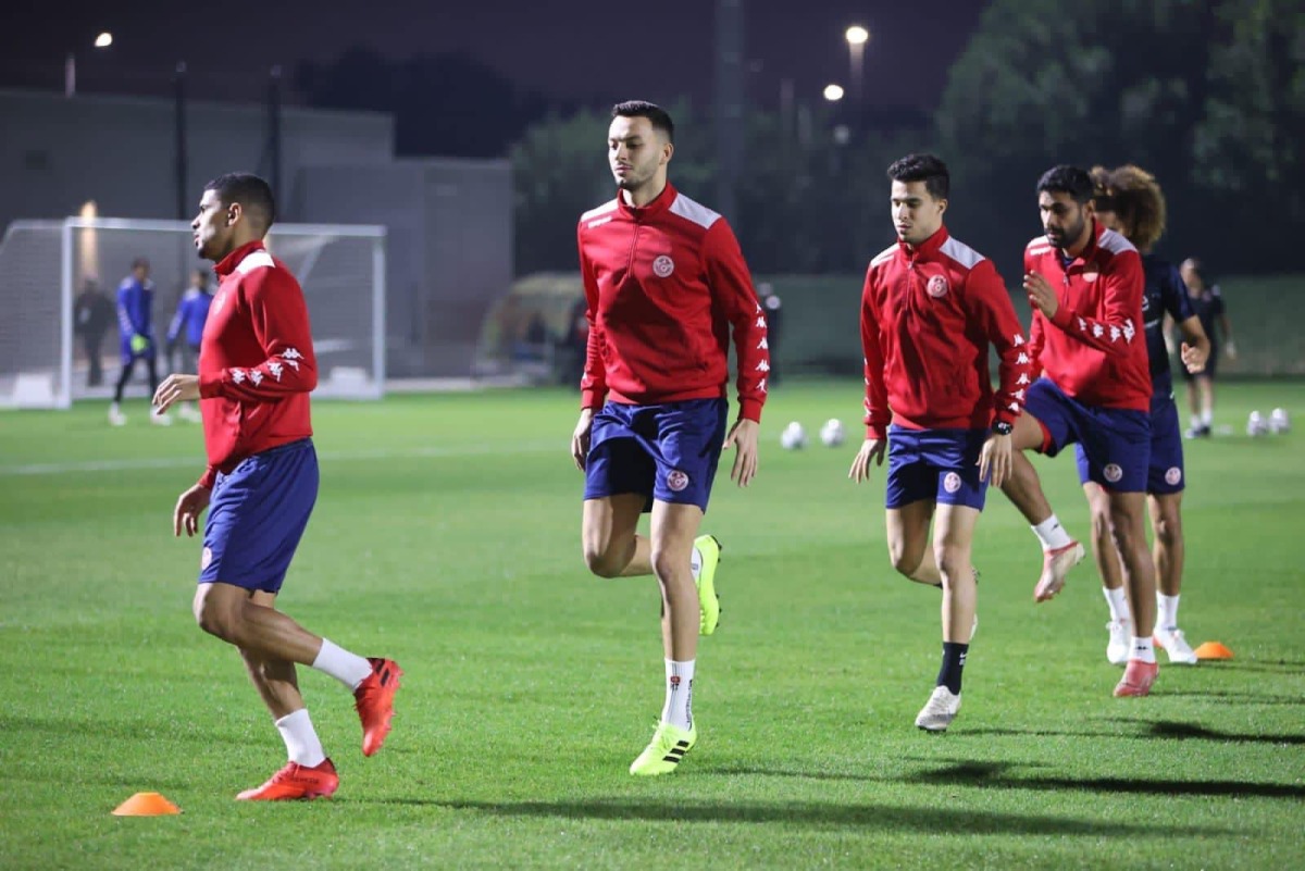 unisia players take part in a training session ahead of their FIFA Arab Cup semi-final against Egypt. 