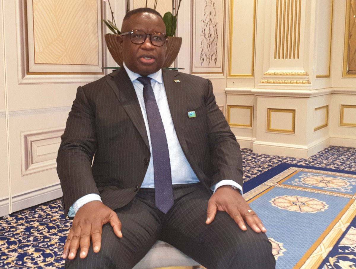 Sierra Leone's President Julius Maada Bio speaks during an interview with Reuters in Brussels, Belgium, February 17, 2022. REUTERS/Phil Blenkinsop
