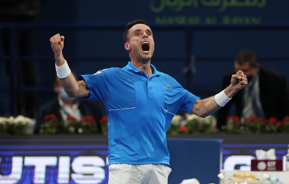 Roberto Bautista Agut celebrates his win over Karen Khachanov.