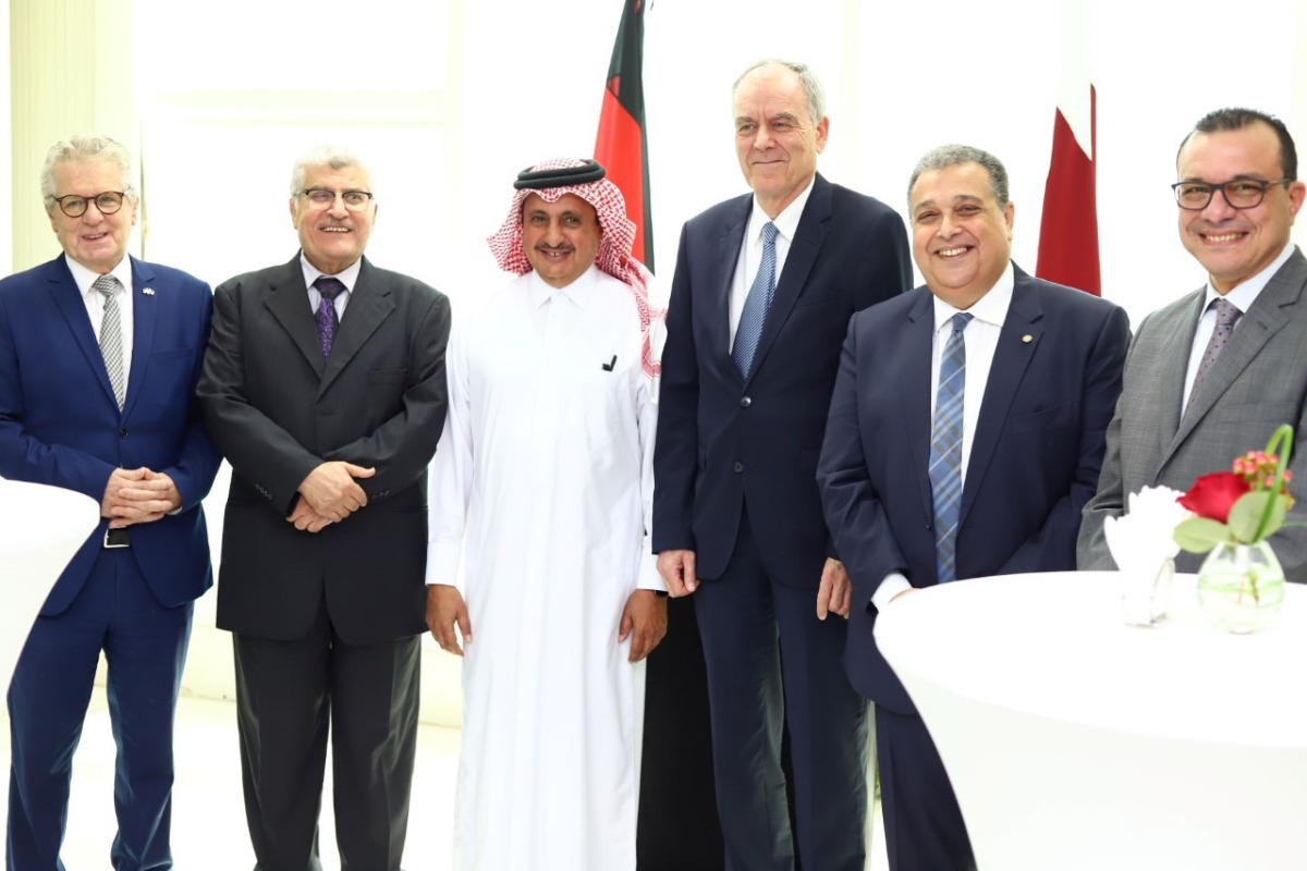 German Ambassador to Qatar H E Dr. Claudius Fischbach, Qatar Chamber Chairman Sheikh Khalifa bin Jassim Al Thani, Dorsch Qatar’s General Manager Hossam Korraa, Operations Director Peter Neuschaefer and Regional Technical Director Dr. Sama Manour, during the Company’s anniversary celebration, yesterday. 