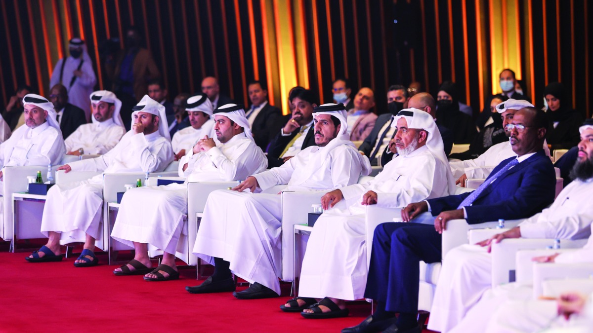 Minister of Commerce and Industry H E Sheikh Mohammed bin Hamad bin Qassim Al Thani; Minister of Endowments and Islamic Affairs H E Ghanem bin Shaheen bin Ghanem Al Ghanem; Minister of Islamic Affairs, Culture and Endowments of the Republic of Djibouti H E Moamen Hassan Berri; and Chairman of the Organising Committee and Vice-Chairman of Bait Al Mashura Dr. Khaled bin Ibrahim Al Sulaiti during the event. 