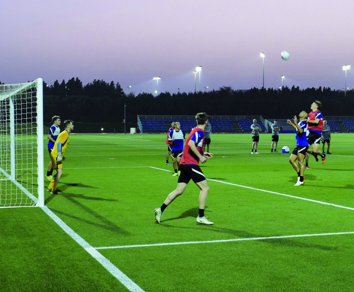 New Zealand players during a training session in Doha, yesterday. Pic: NZ Football