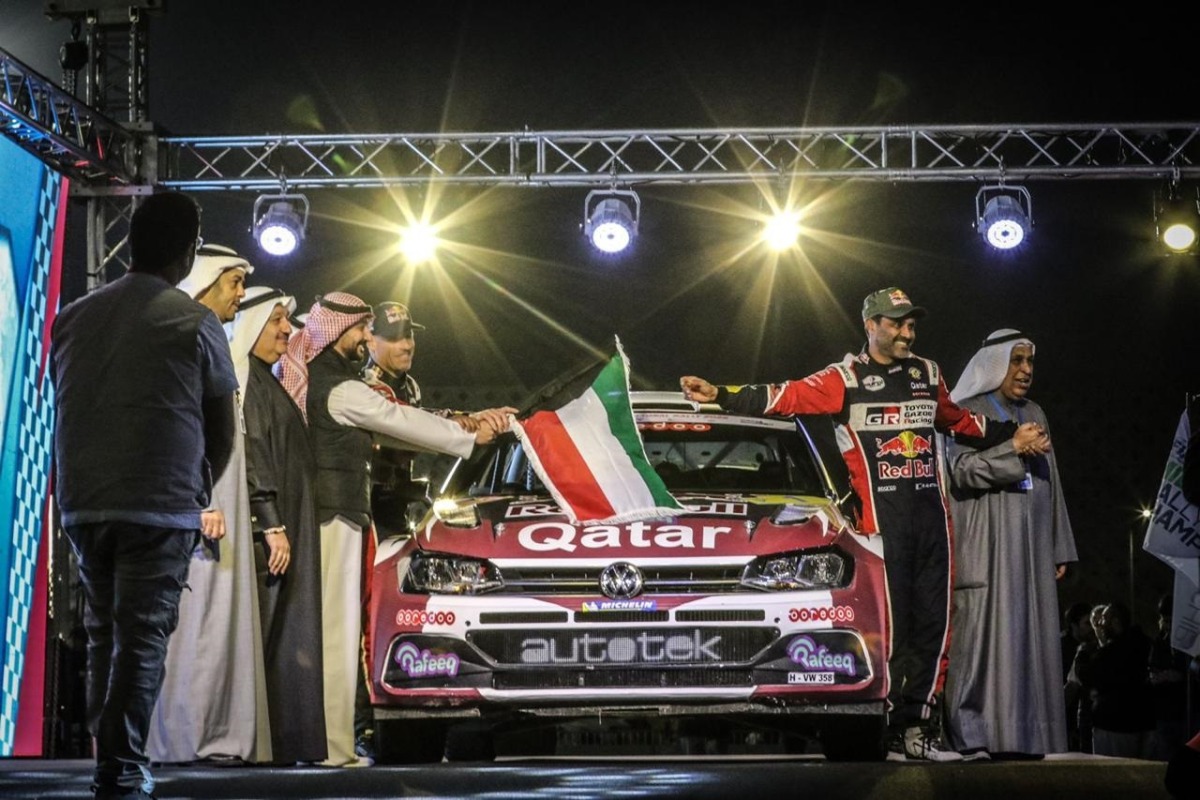 Qatar's Nasser Al Attiyah at the ceremonial start yesterday.