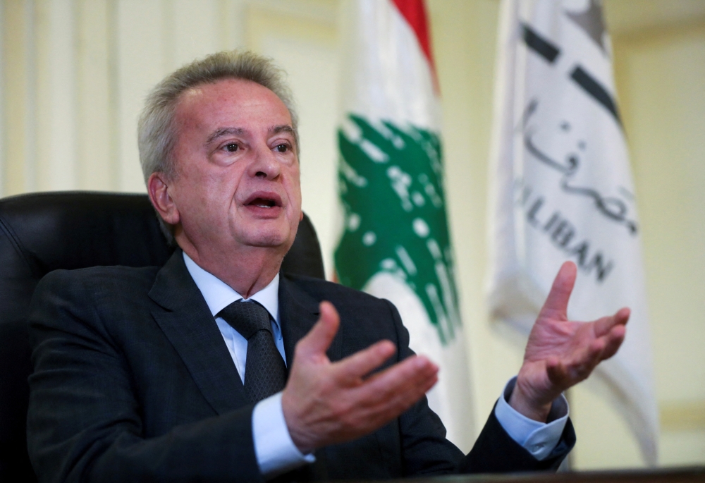 FILE PHOTO: Lebanon's Central Bank Governor Riad Salameh speaks during an interview for Reuters Next conference, in Beirut, Lebanon November 23, 2021. REUTERS/Mohamed Azakir