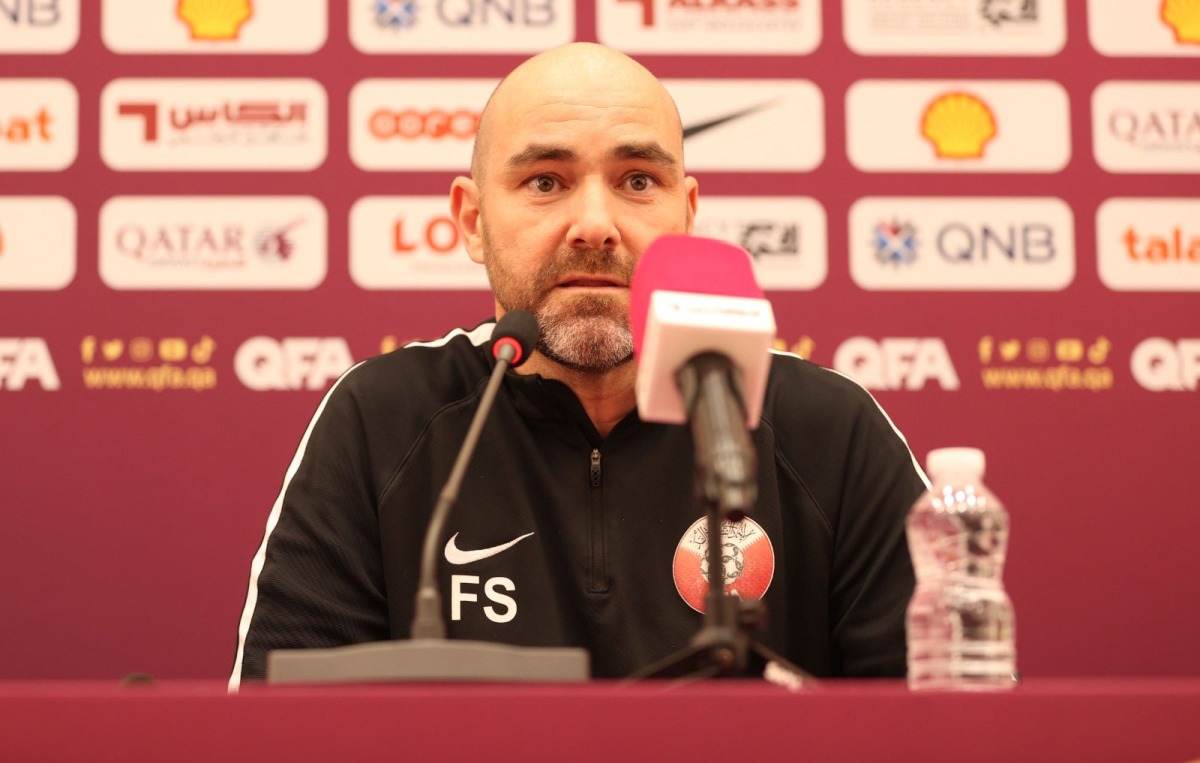 Qatar coach Felix Sanchez during a press conference, yesterday.